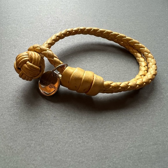 Bottega Veneta Jewelry - Yellow Leather Bottega Veneta Woven Knot Bracelet with Sterling Silver Charm